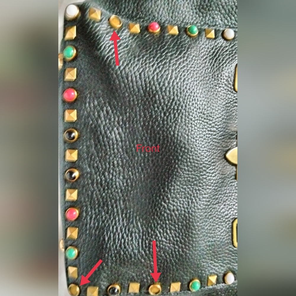 Rock Stud Genuine Leather Bag with Multicolor Accent Stones-Valentino Style - Picture 3 of 7